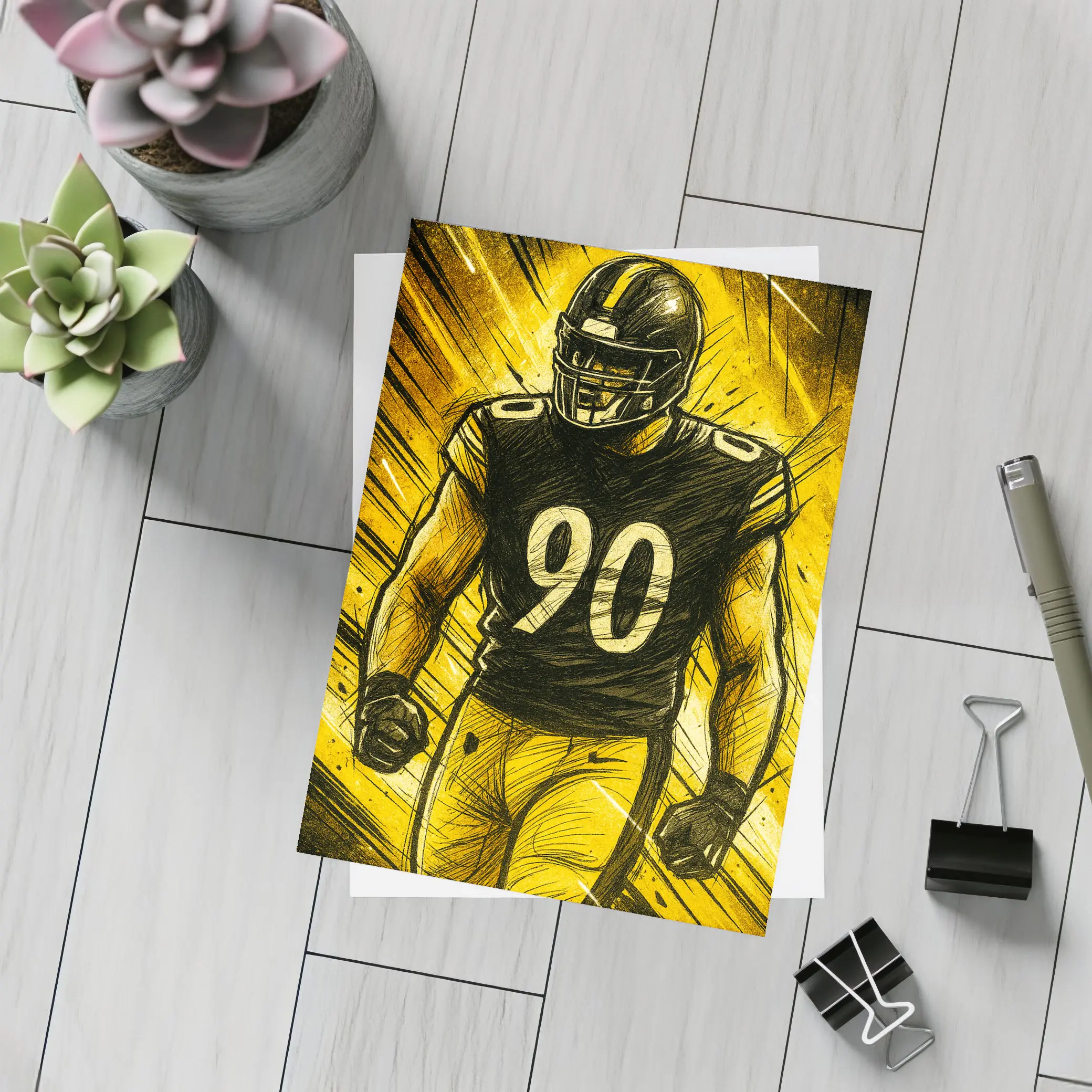 Football Player Number Ninety Sketch Art – Postcards