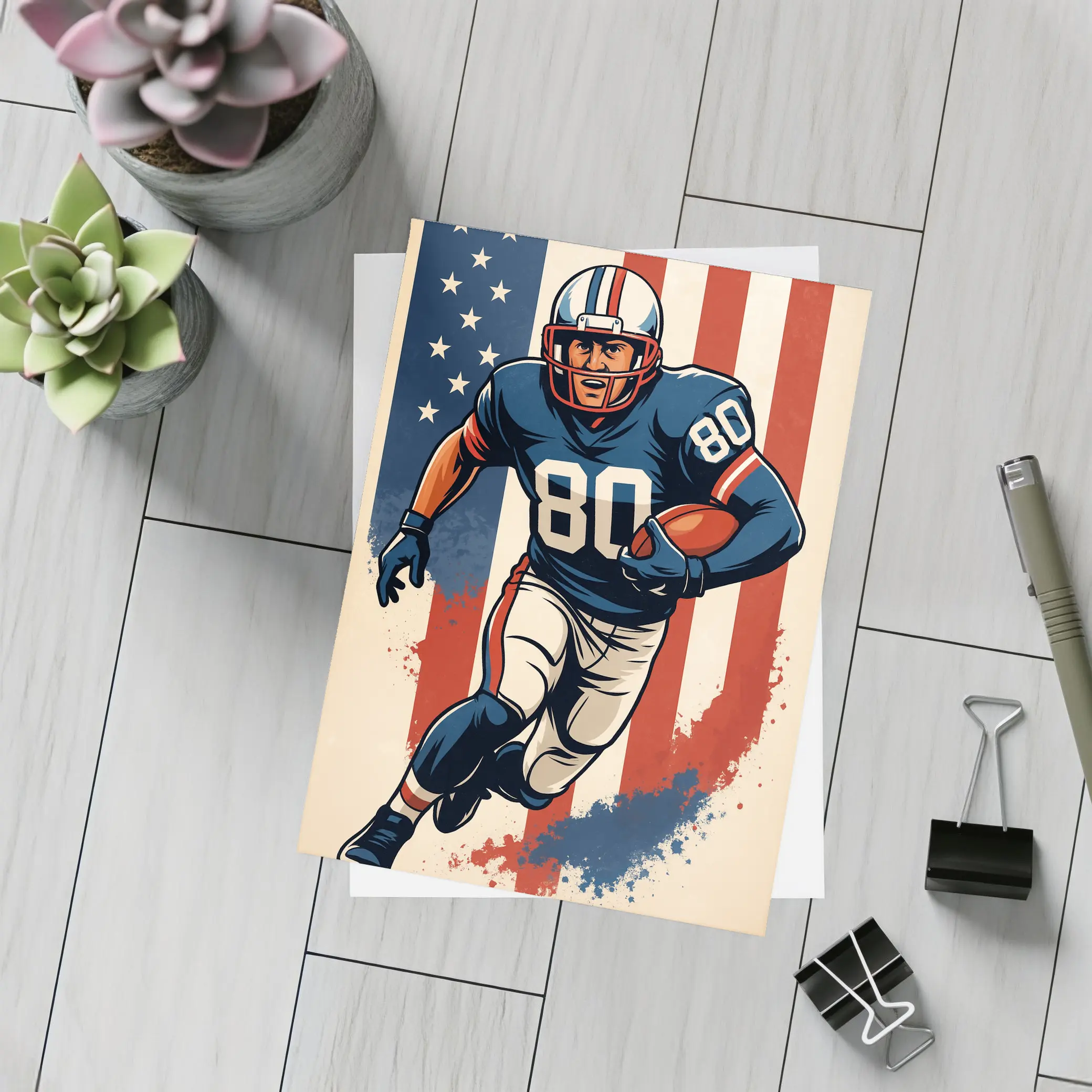 Retro American Football Player Number Eighty Art – Postcards