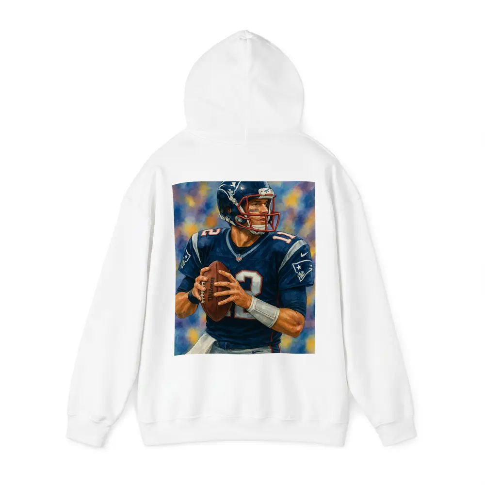 Patriots Quarterback Watercolor Art Blue Background – Hoodies