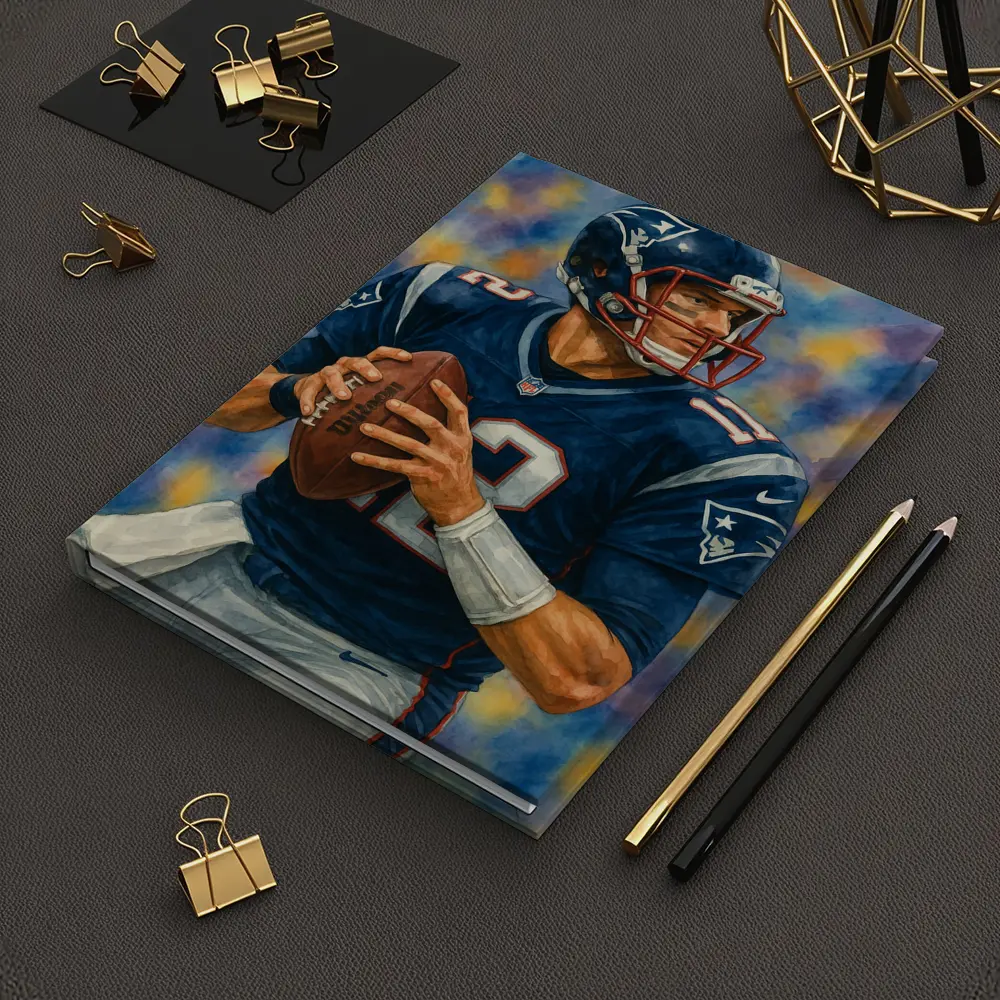 Patriots Quarterback Watercolor Art Blue Background – Notebooks