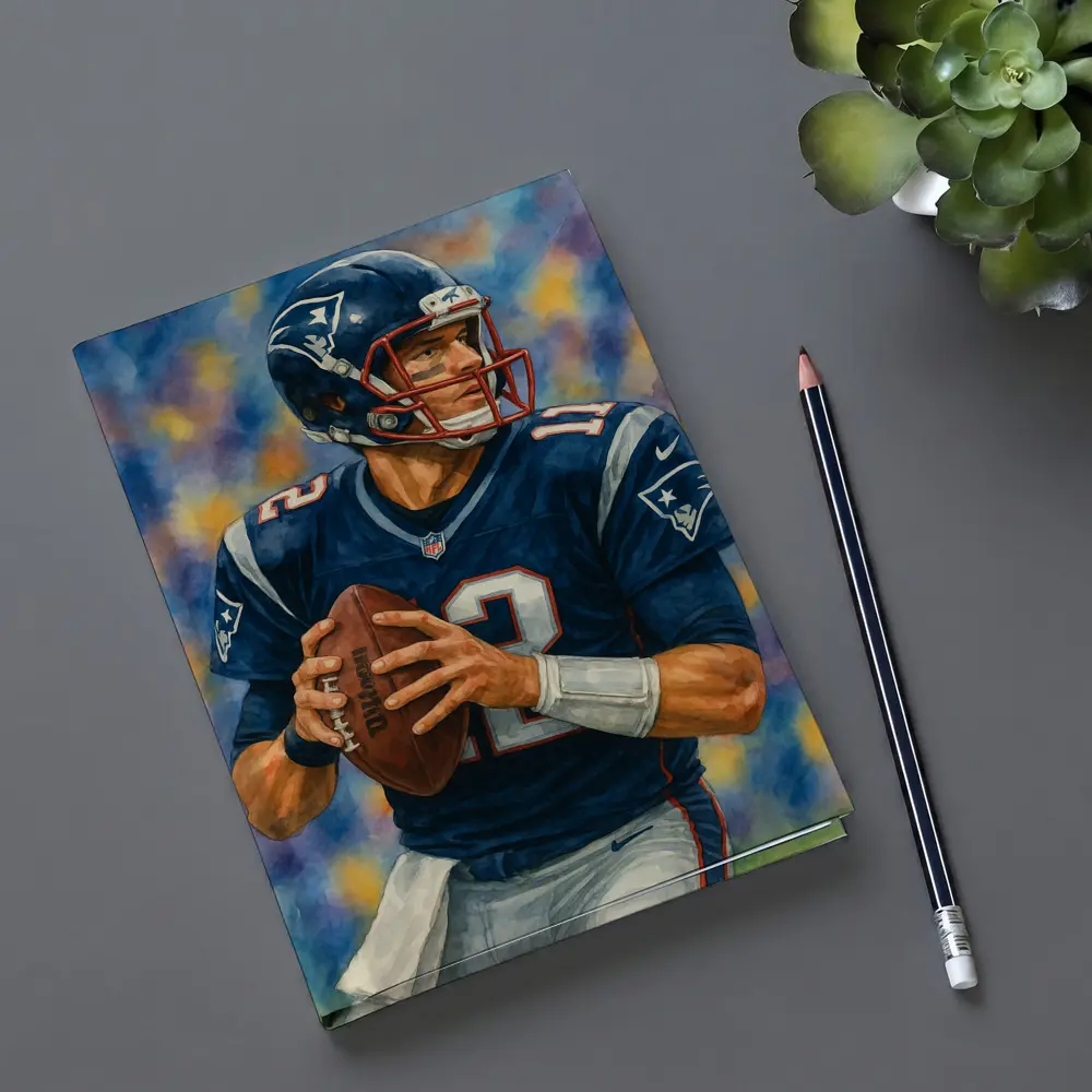 Patriots Quarterback Watercolor Art Blue Background – Notebooks