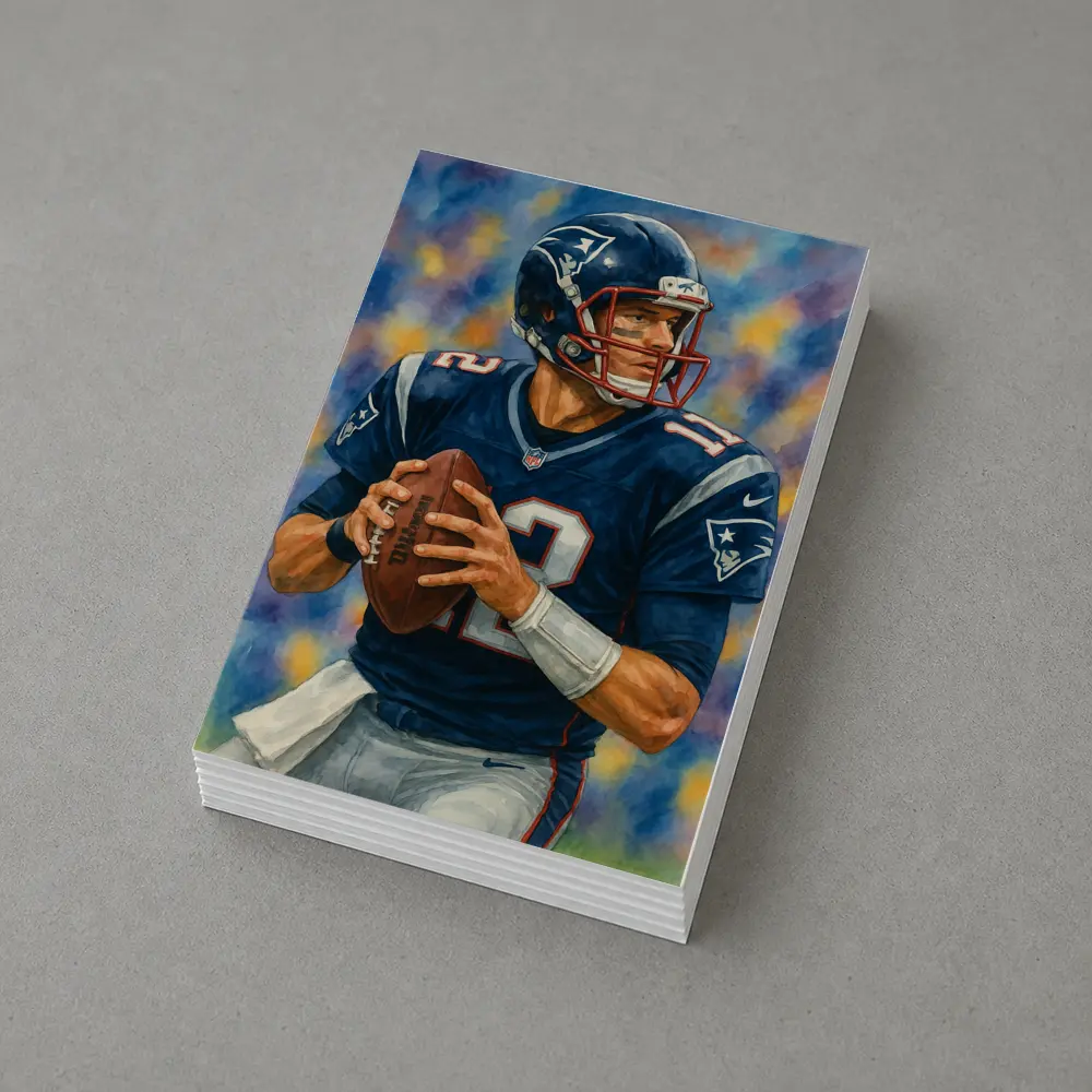 Patriots Quarterback Watercolor Art Blue Background – Postcards