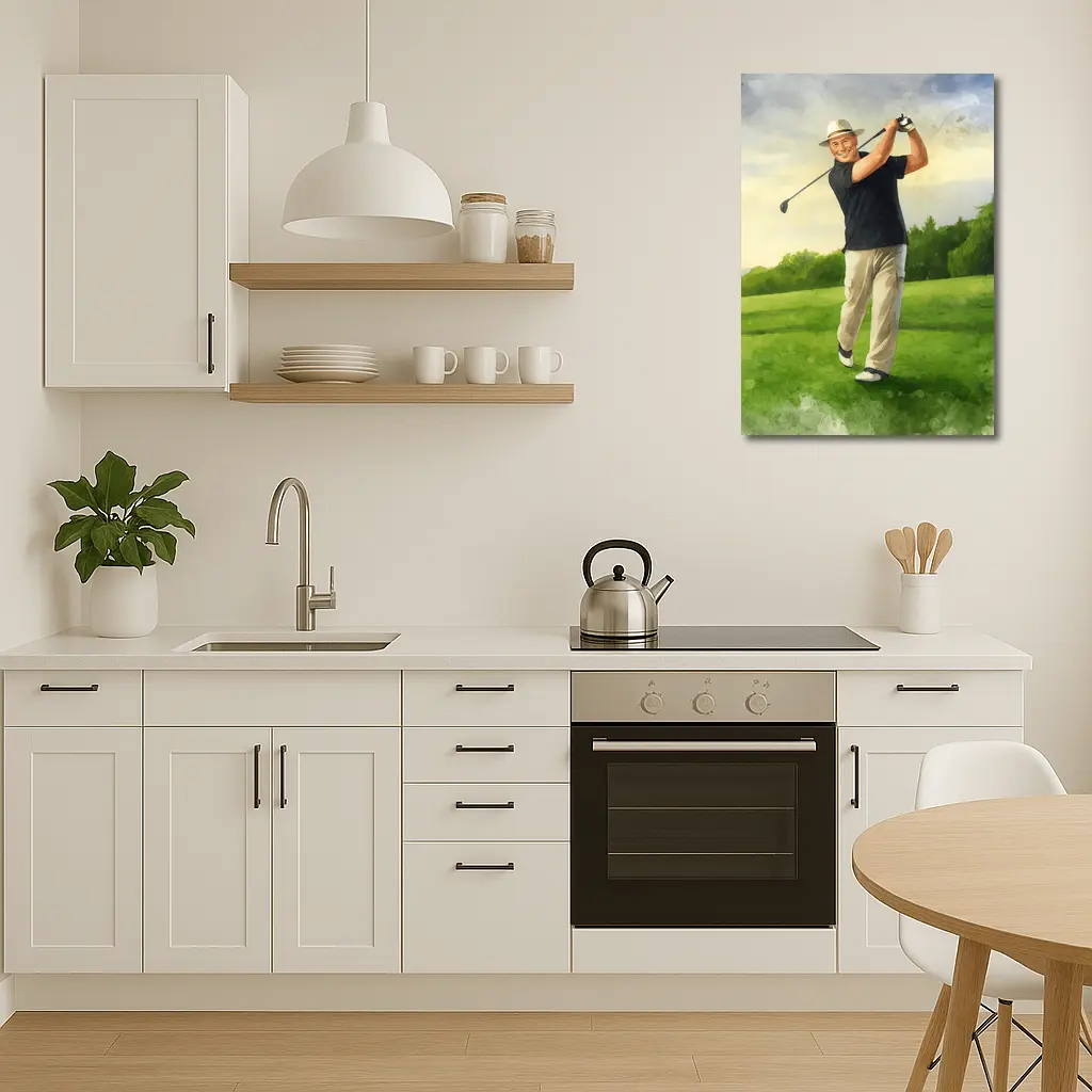 Watercolor Golfer Swing On Green Course – Wall Art