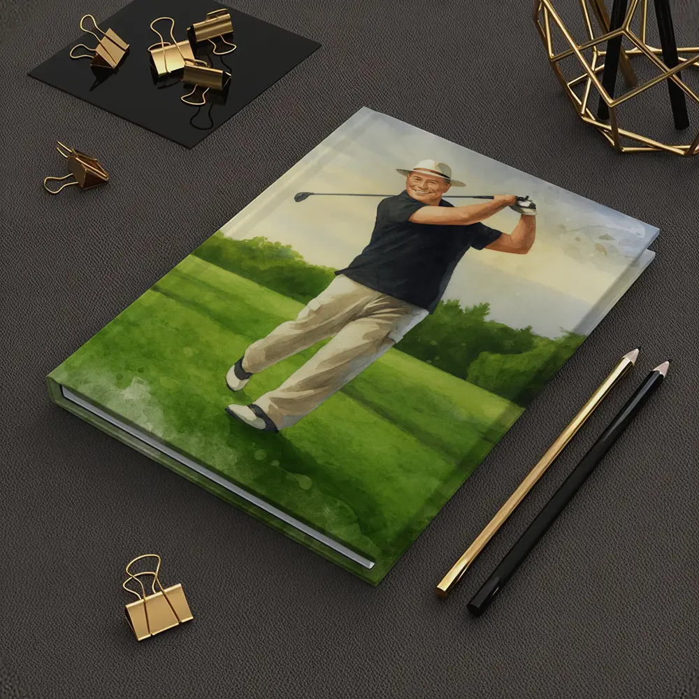 Watercolor Golfer Swing On Green Course – Notebooks