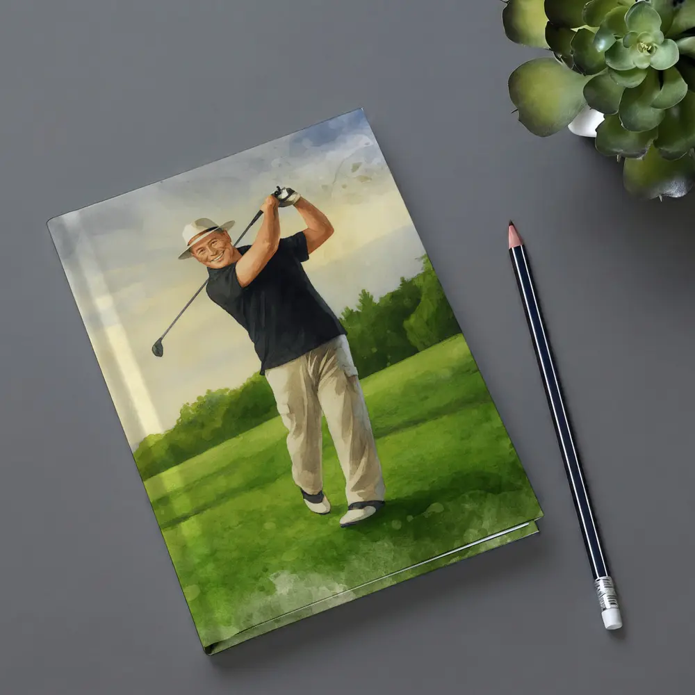 Watercolor Golfer Swing On Green Course – Notebooks