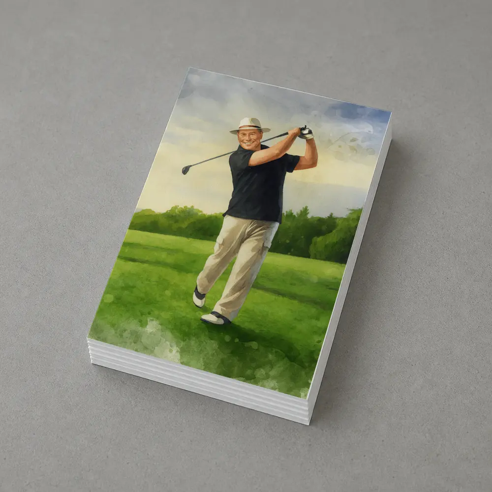 Watercolor Golfer Swing On Green Course – Postcards