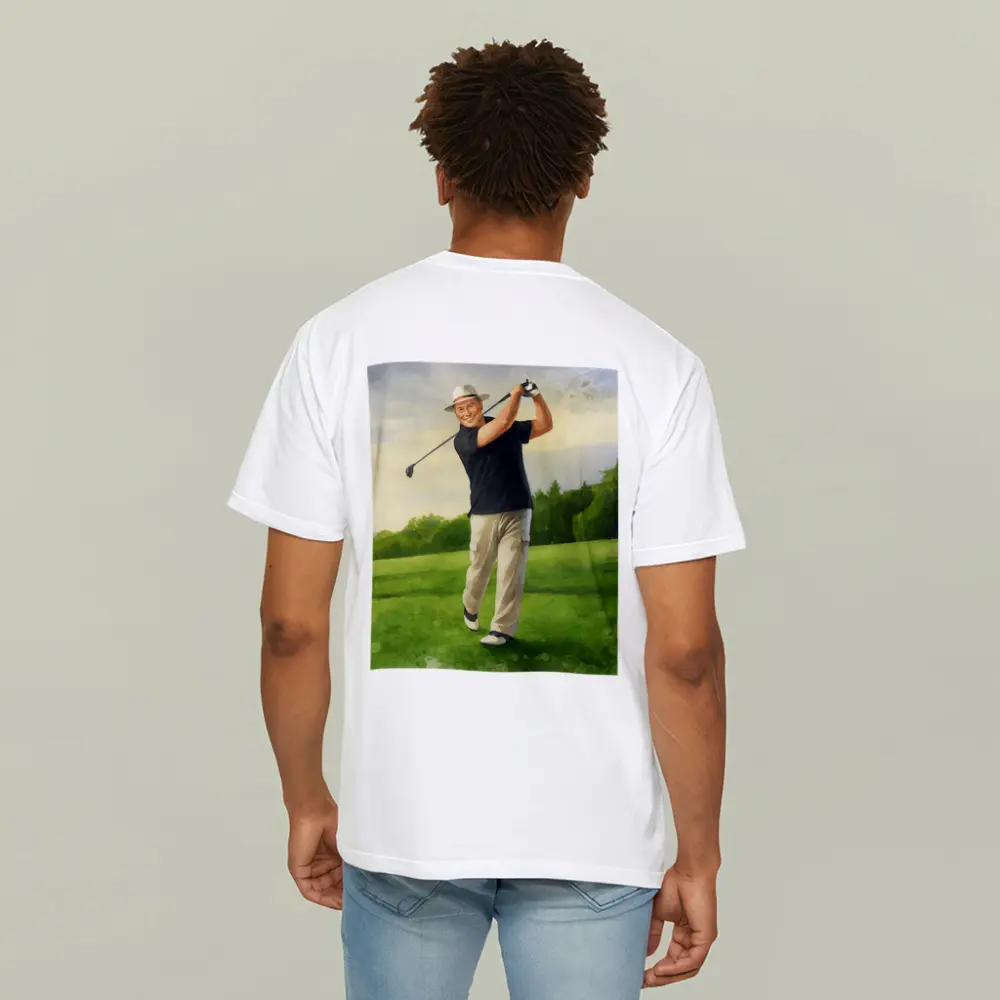 Watercolor Golfer Swing On Green Course – T-Shirts