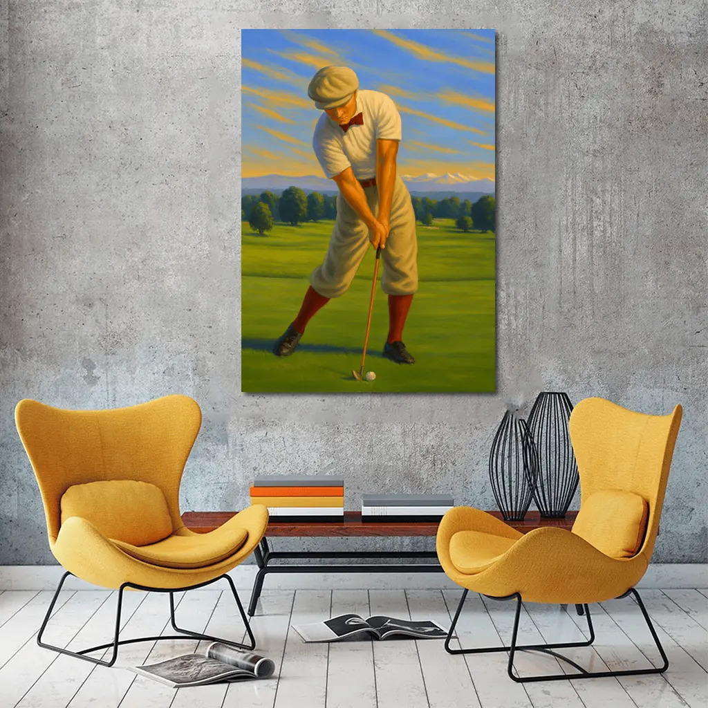 Vintage Golfer Oil Painting Green Course – Wall Art