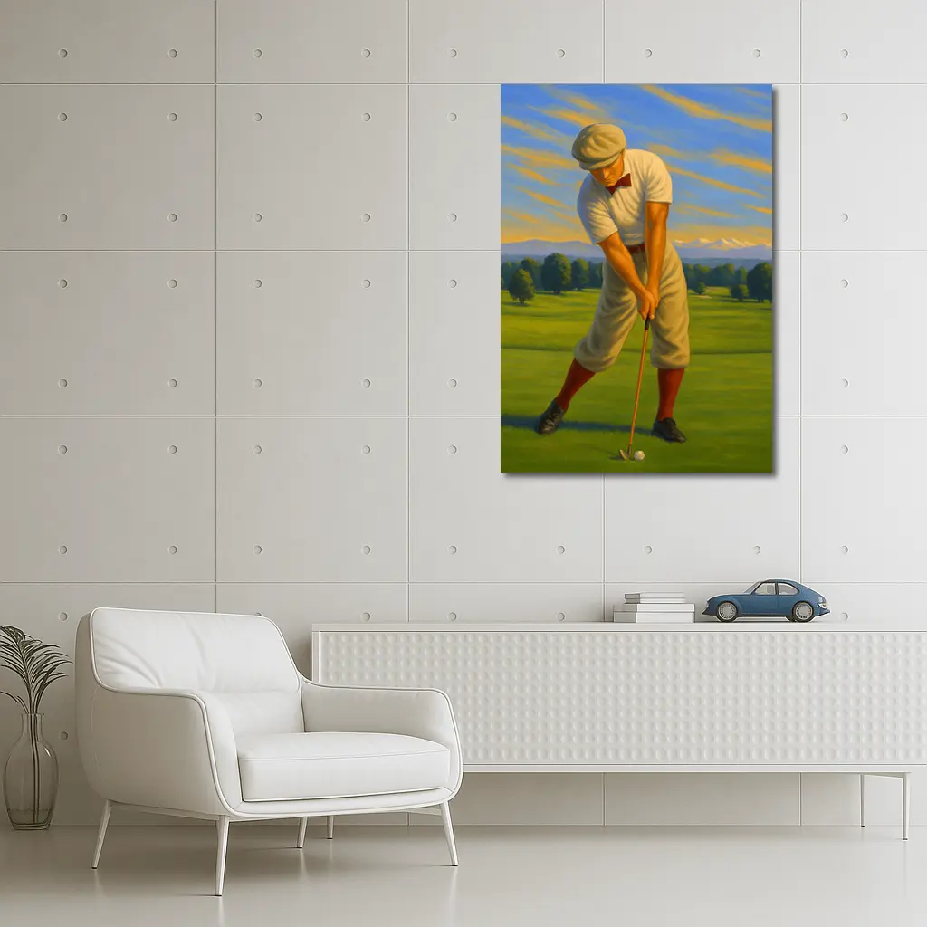 Vintage Golfer Oil Painting Green Course – Wall Art