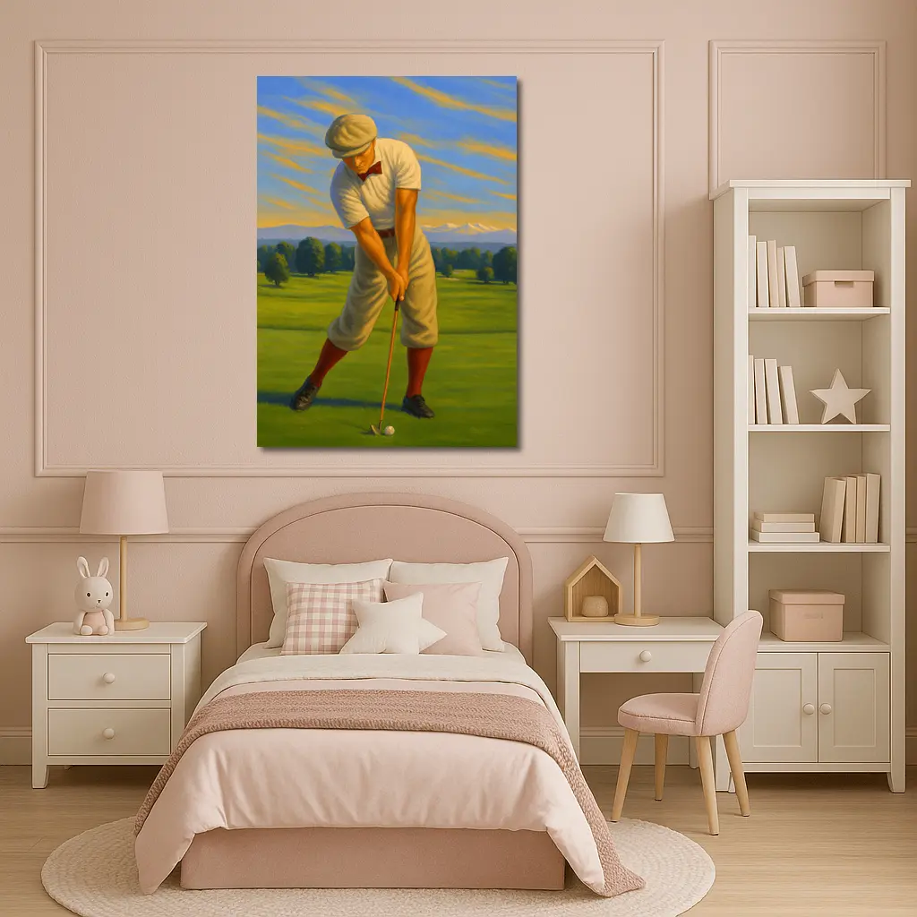Vintage Golfer Oil Painting Green Course – Wall Art