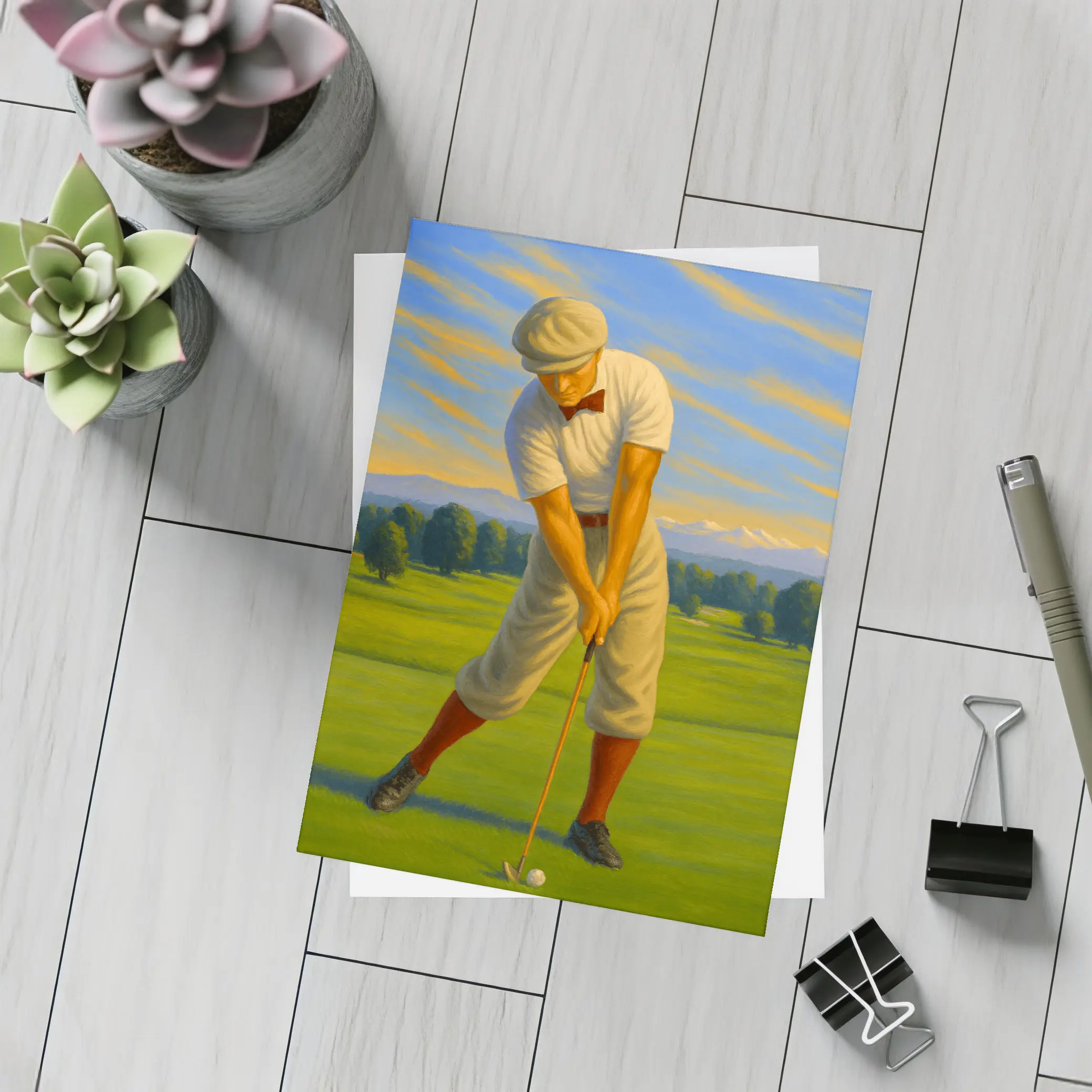 Vintage Golfer Oil Painting Green Course – Postcards