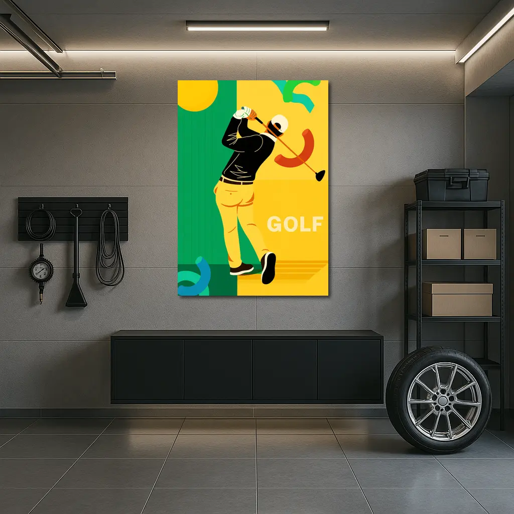 Golf Player Swinging Club Bold Flat Art – Wall Art