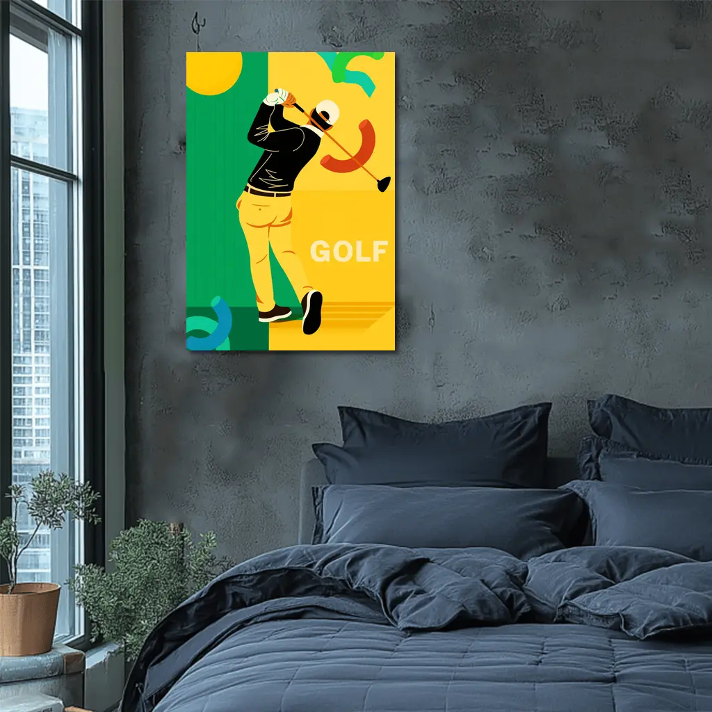 Golf Player Swinging Club Bold Flat Art – Wall Art