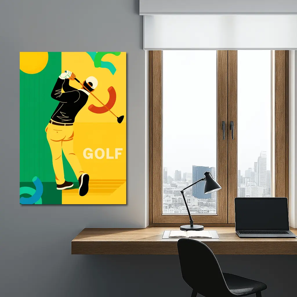 Golf Player Swinging Club Bold Flat Art – Wall Art