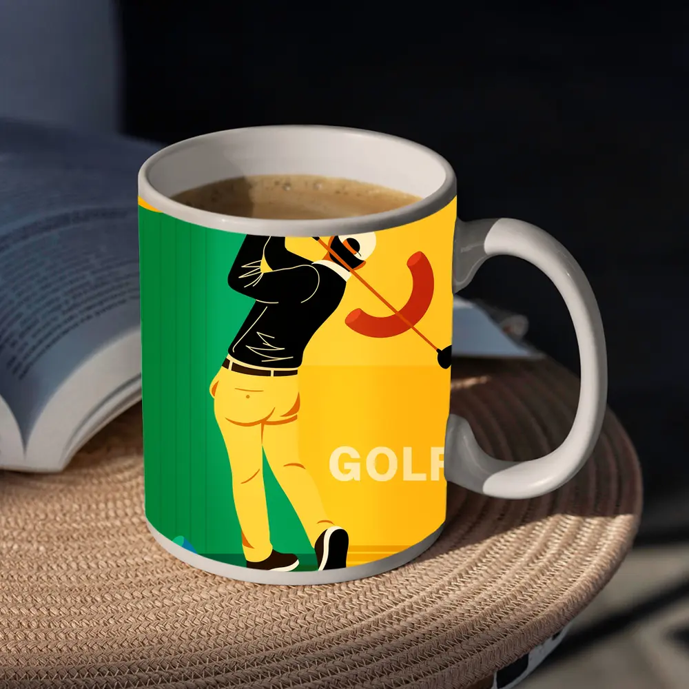 Golf Player Swinging Club Bold Flat Art – Mugs