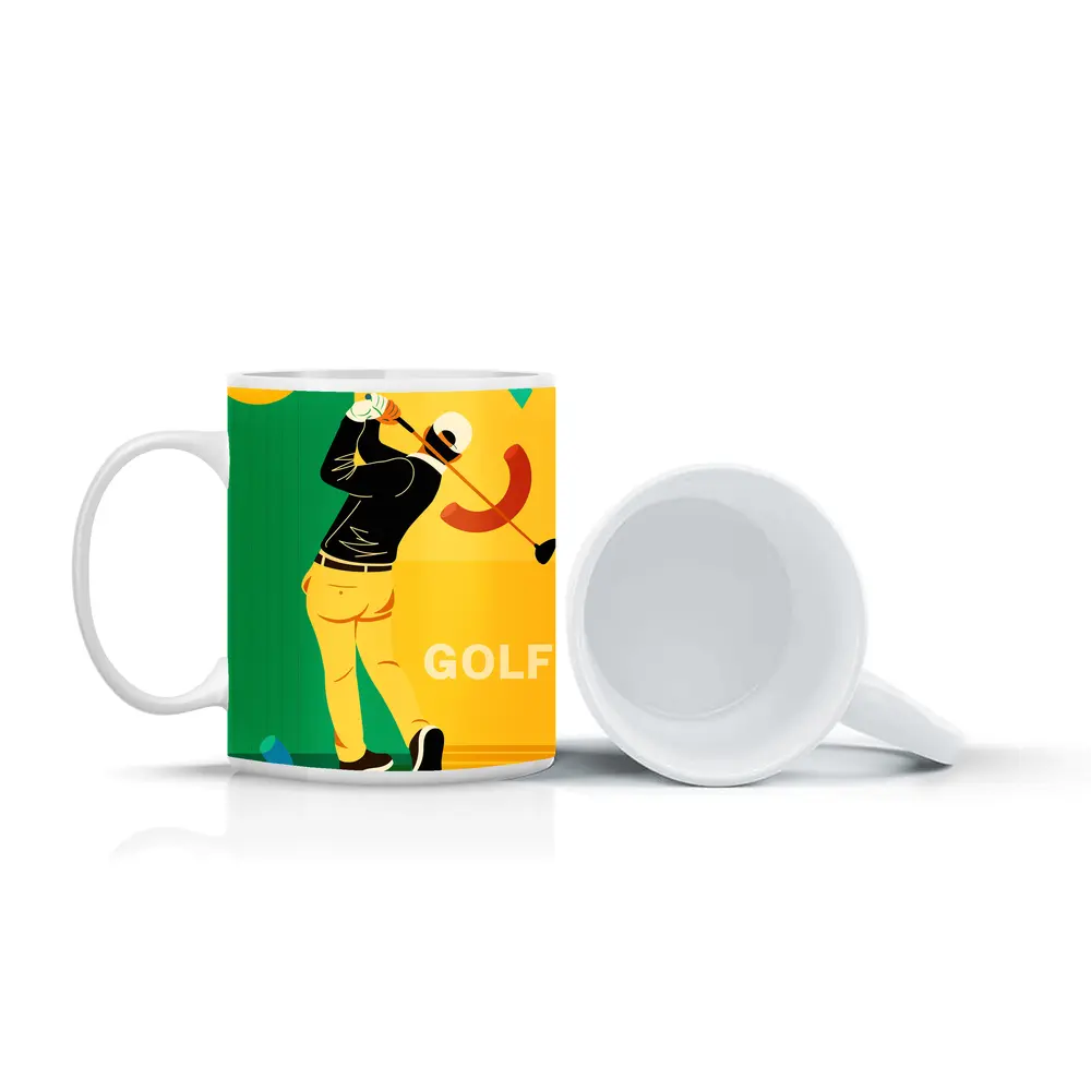 Golf Player Swinging Club Bold Flat Art – Mugs