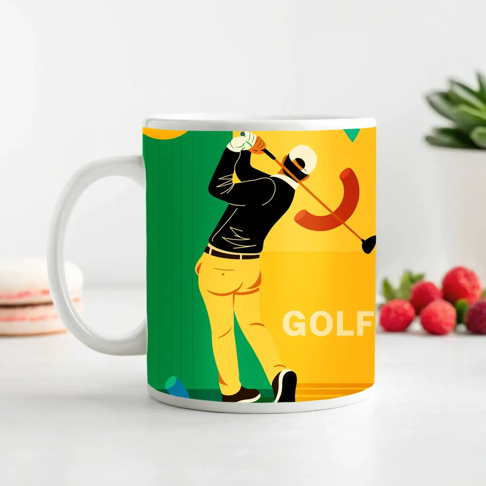 Golf Player Swinging Club Bold Flat Art – Mugs