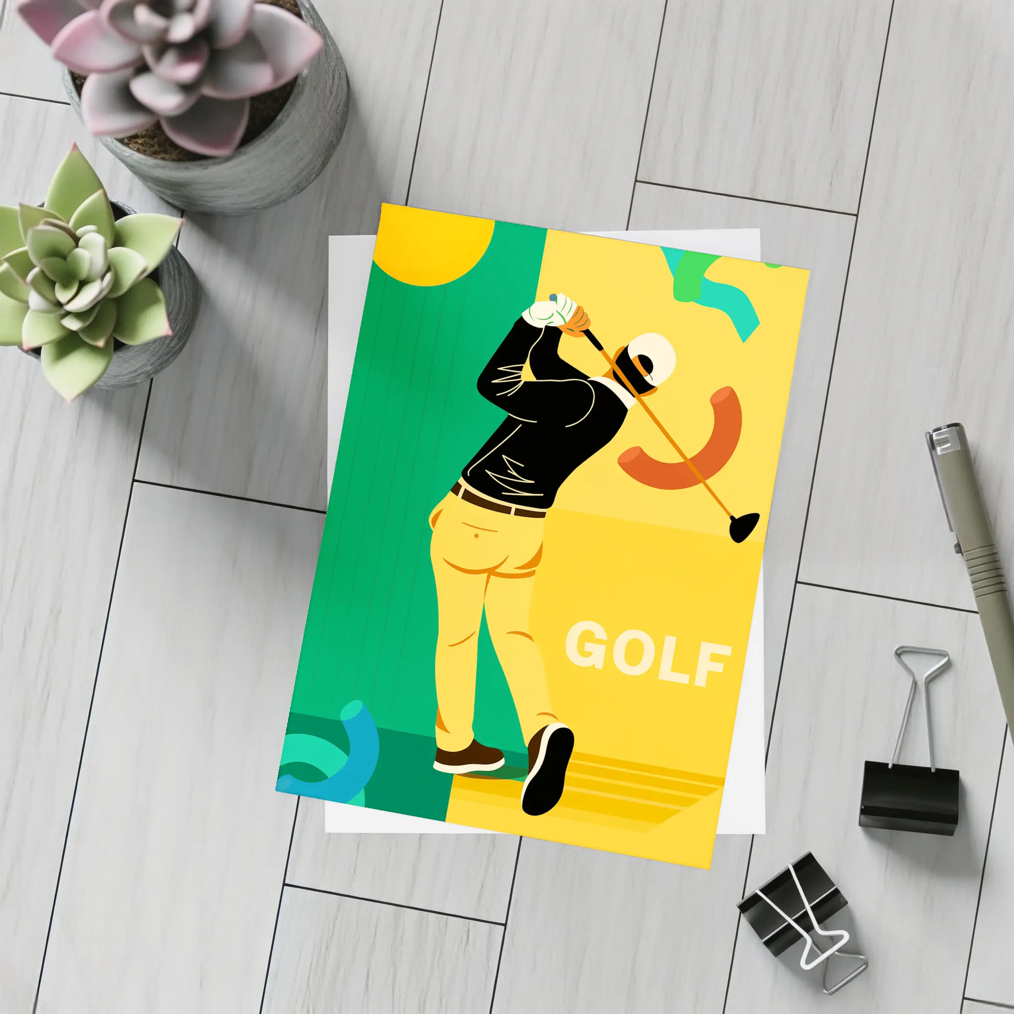 Golf Player Swinging Club Bold Flat Art – Postcards