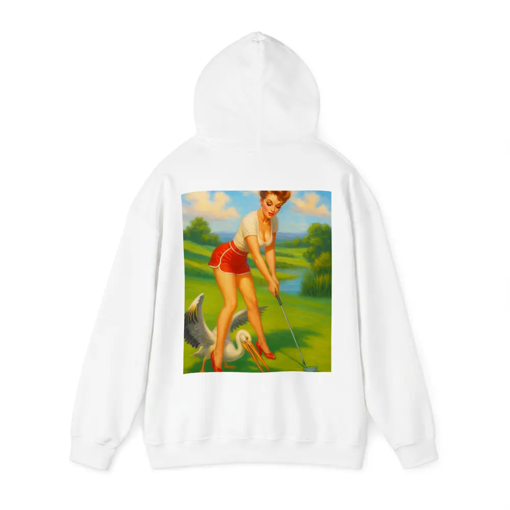 Pin Up Girl Golfing With Pelican Art – Hoodies