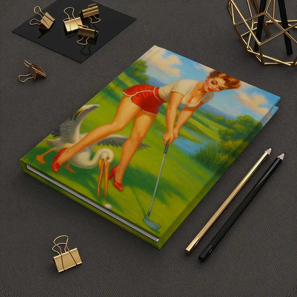 Pin Up Girl Golfing With Pelican Art – Notebooks