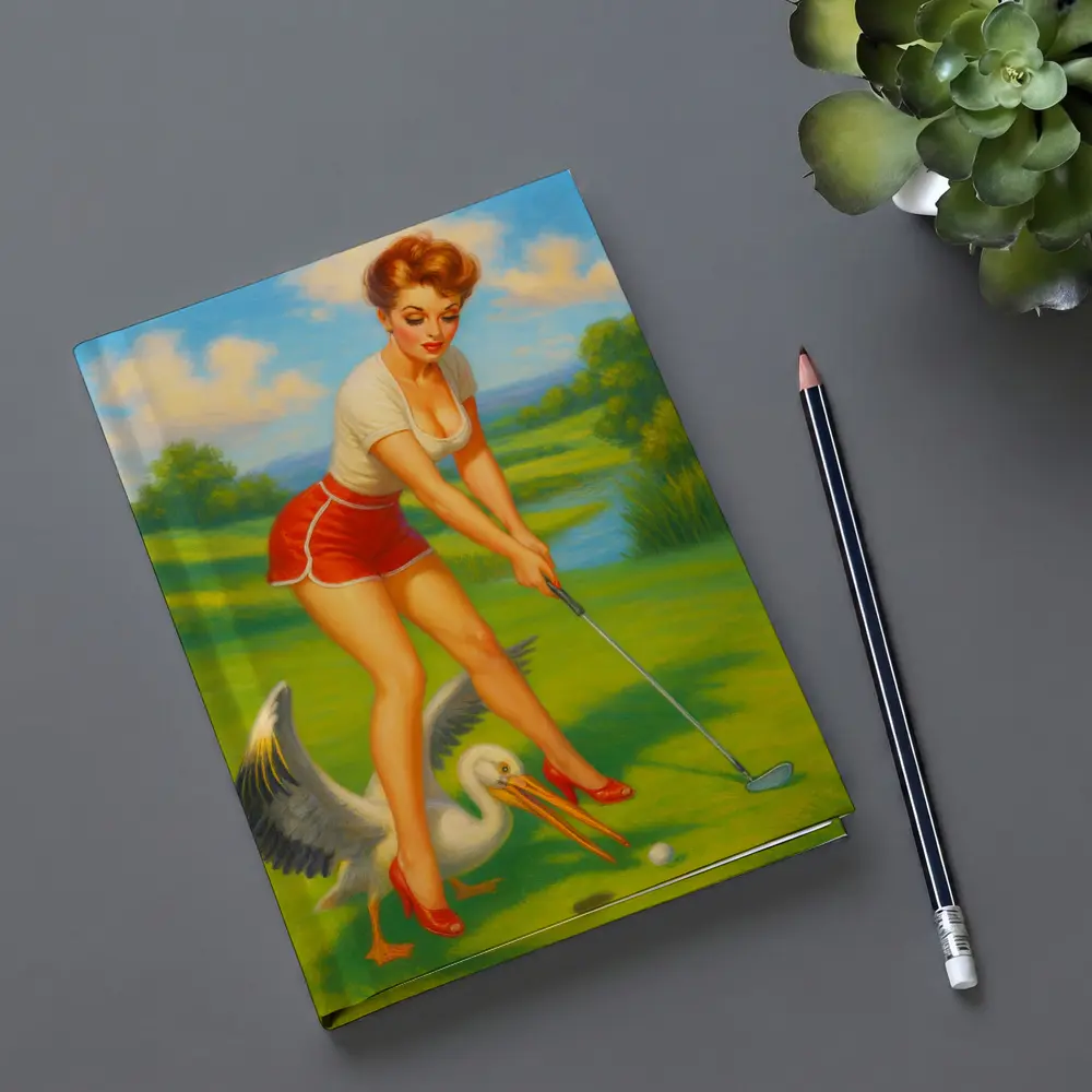 Pin Up Girl Golfing With Pelican Art – Notebooks