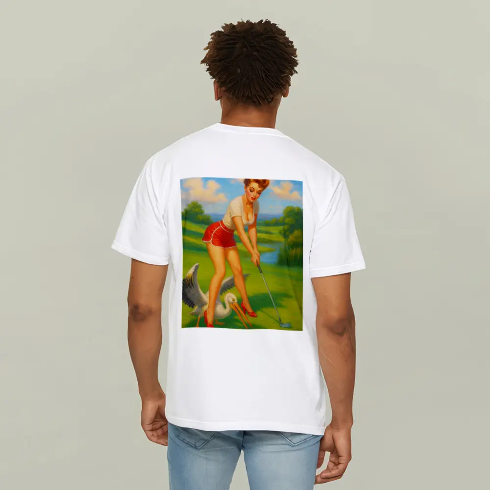 Pin Up Girl Golfing With Pelican Art – T-Shirts