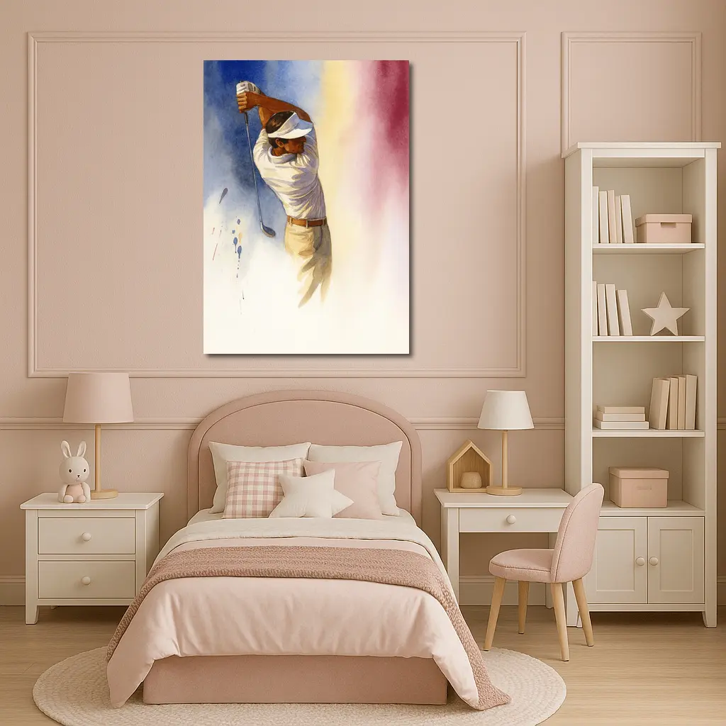 Watercolor Golfer Follow Through Colorful Background – Wall Art