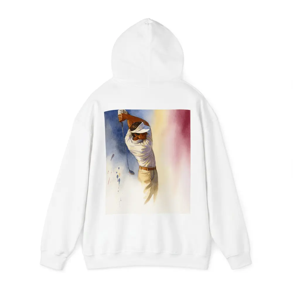 Watercolor Golfer Follow Through Colorful Background – Hoodies