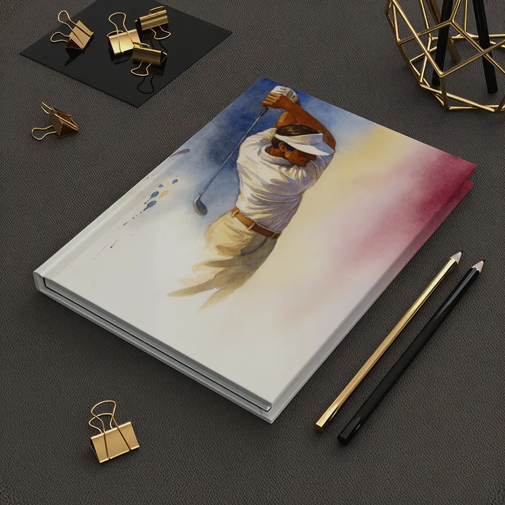 Watercolor Golfer Follow Through Colorful Background – Notebooks