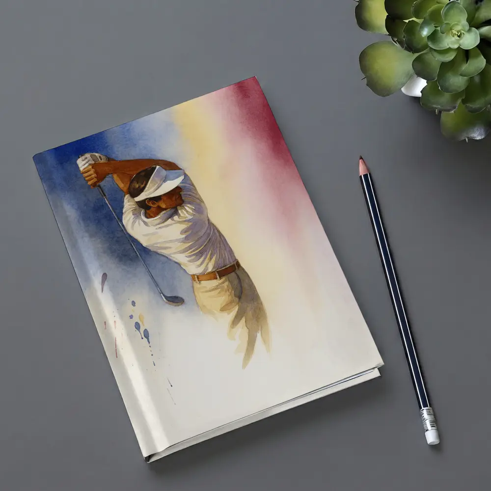 Watercolor Golfer Follow Through Colorful Background – Notebooks