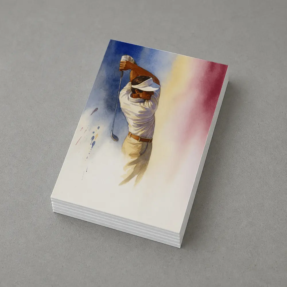 Watercolor Golfer Follow Through Colorful Background – Postcards