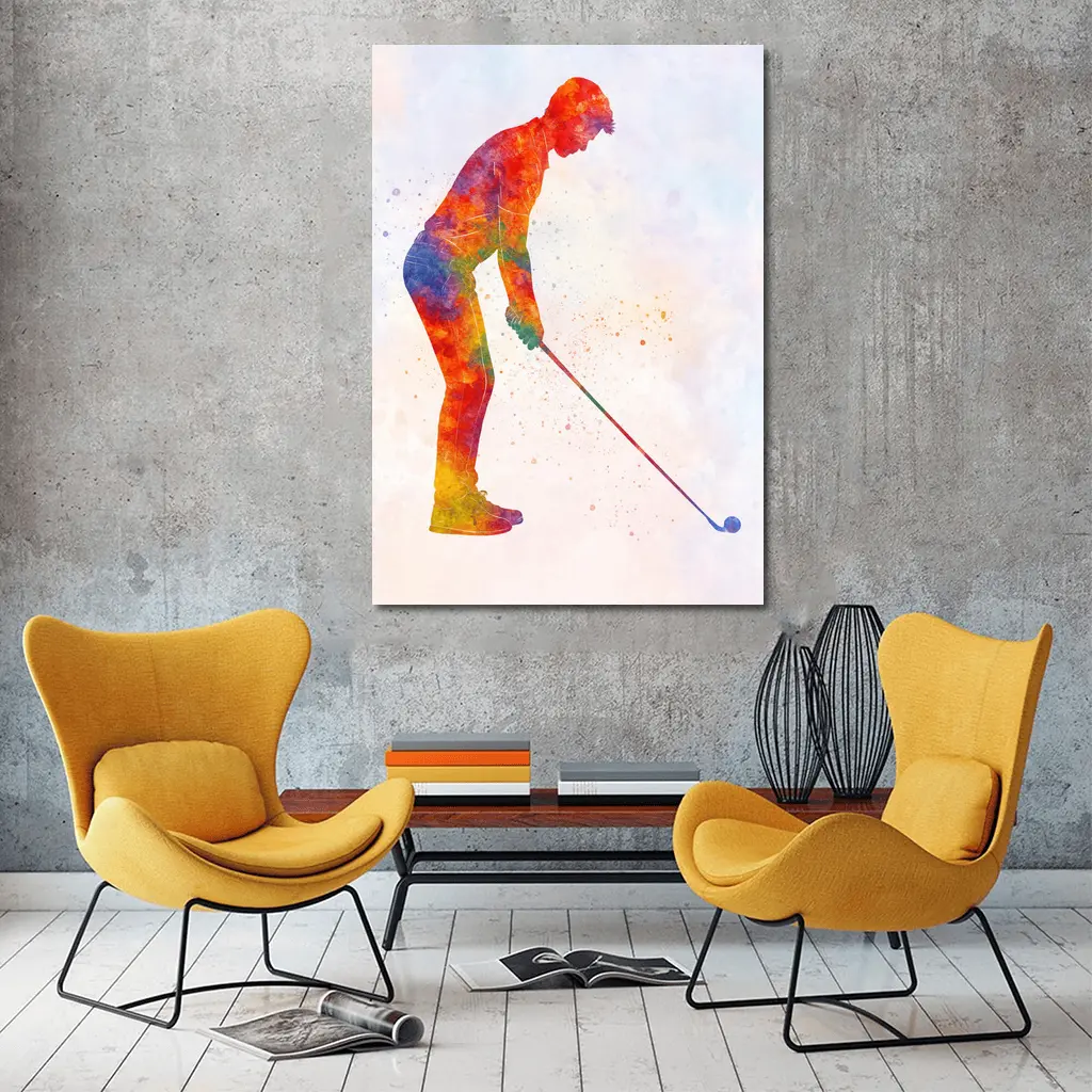 Watercolor Golfer Silhouette Colorful Sports Art – Wall Art