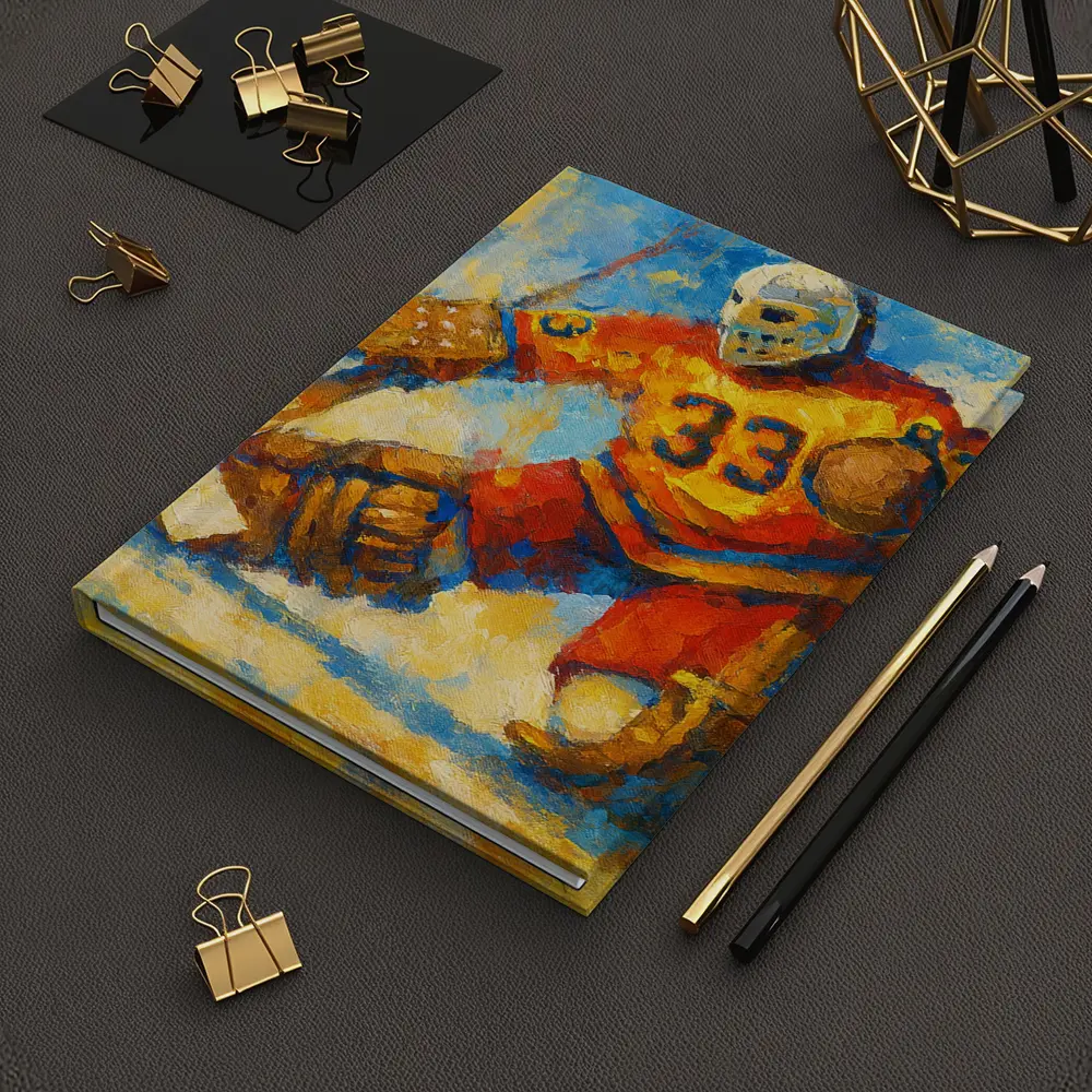Hockey Goalie Oil Painting Blue Yellow Background – Notebooks