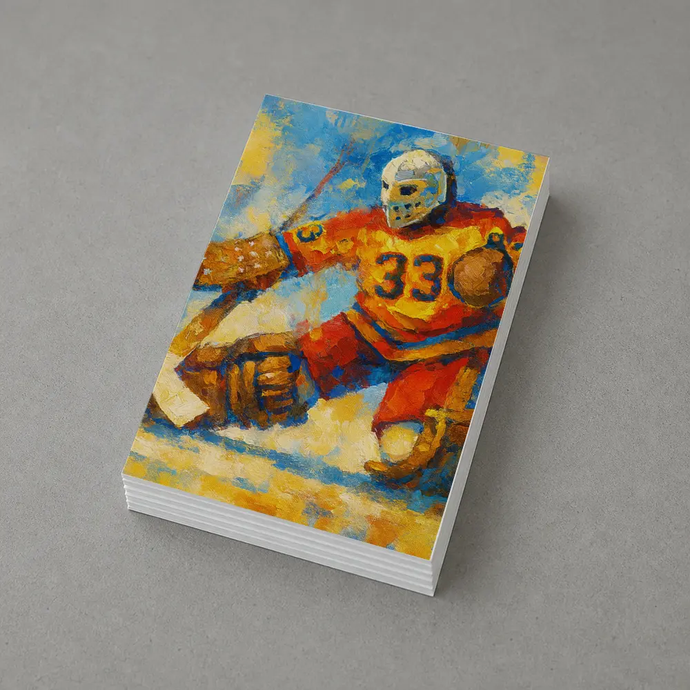 Hockey Goalie Oil Painting Blue Yellow Background – Postcards