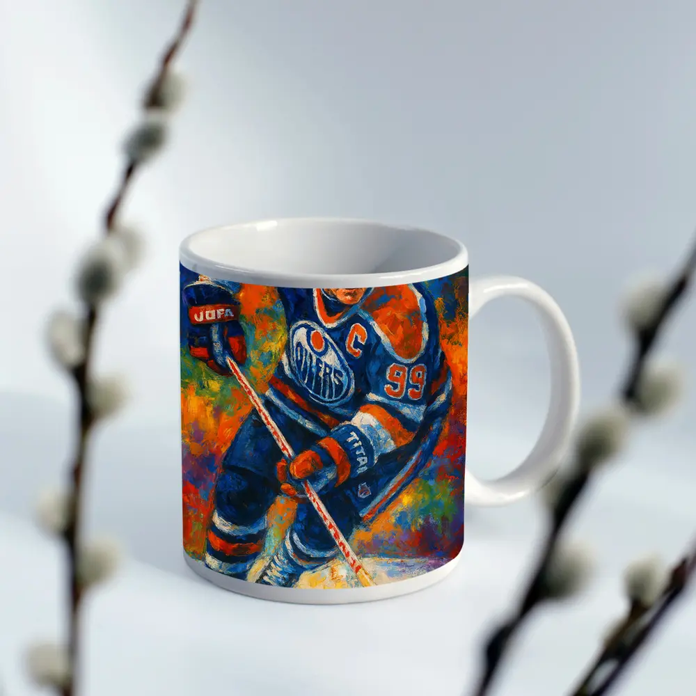 Wayne Gretzky Edmonton Oilers Oil Painting Art – Mugs
