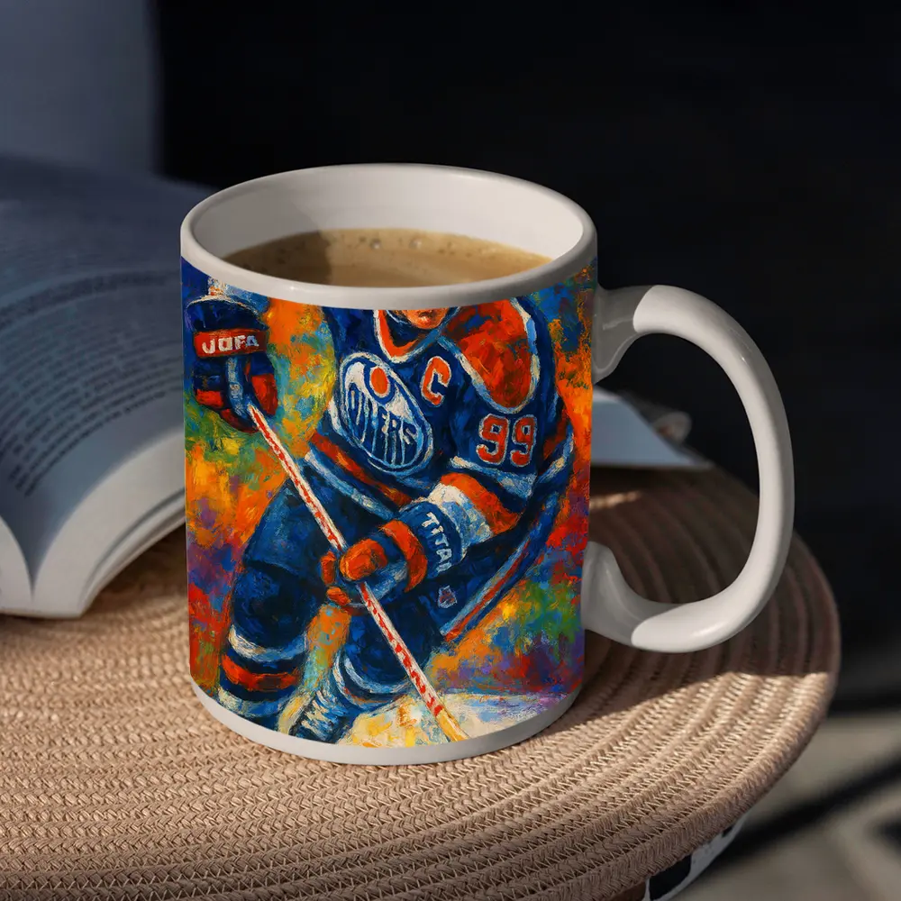 Wayne Gretzky Edmonton Oilers Oil Painting Art – Mugs