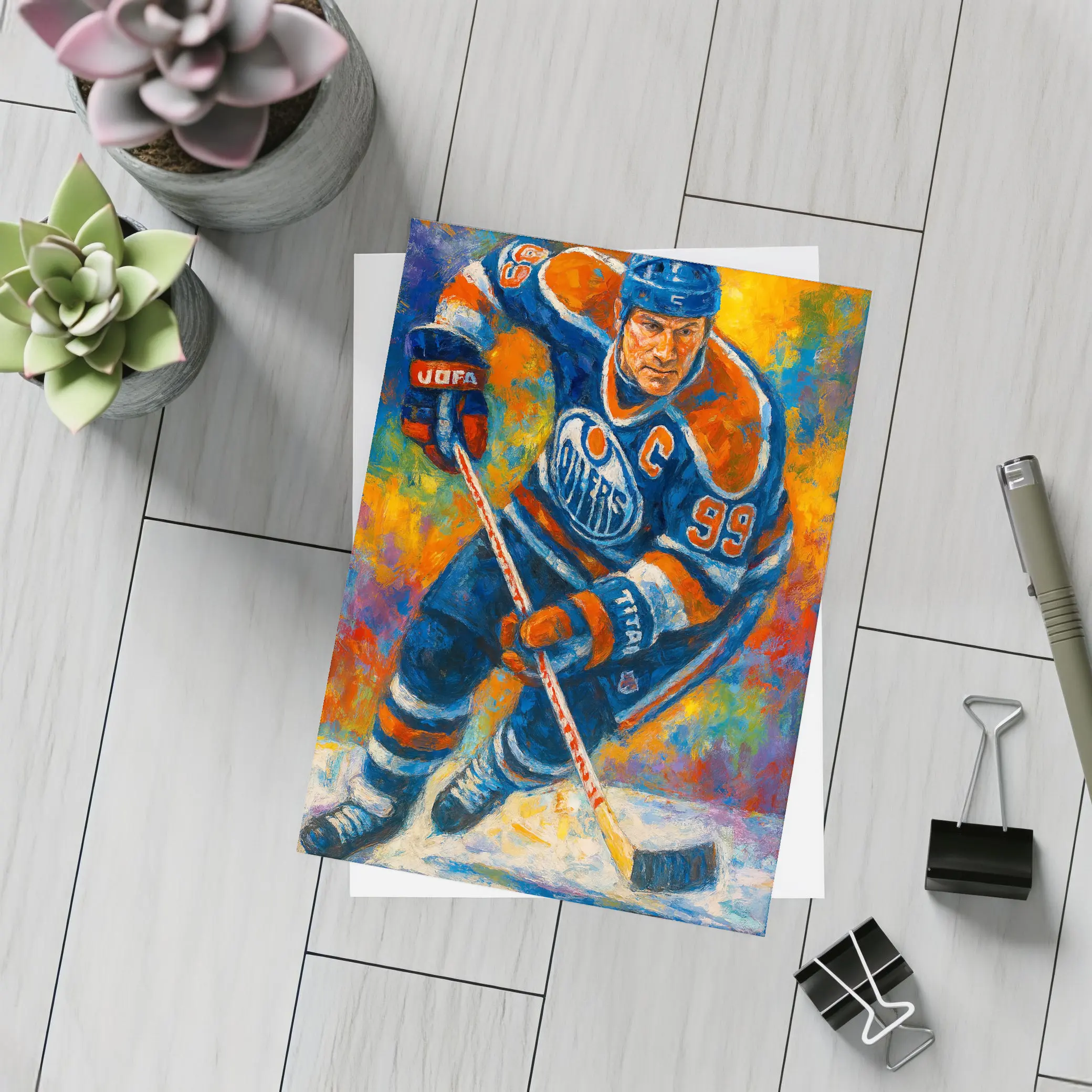 Wayne Gretzky Edmonton Oilers Oil Painting Art – Postcards