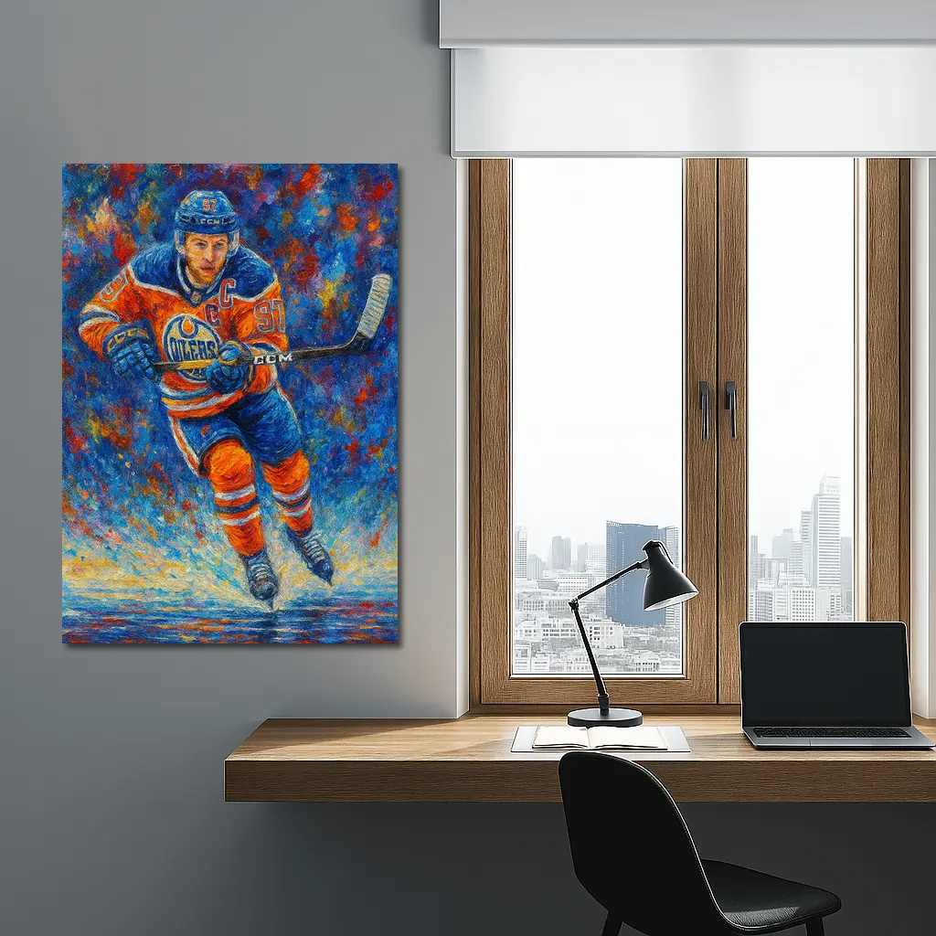 Edmonton Oilers Hockey Player Impressionist Oil Painting – Wall Art