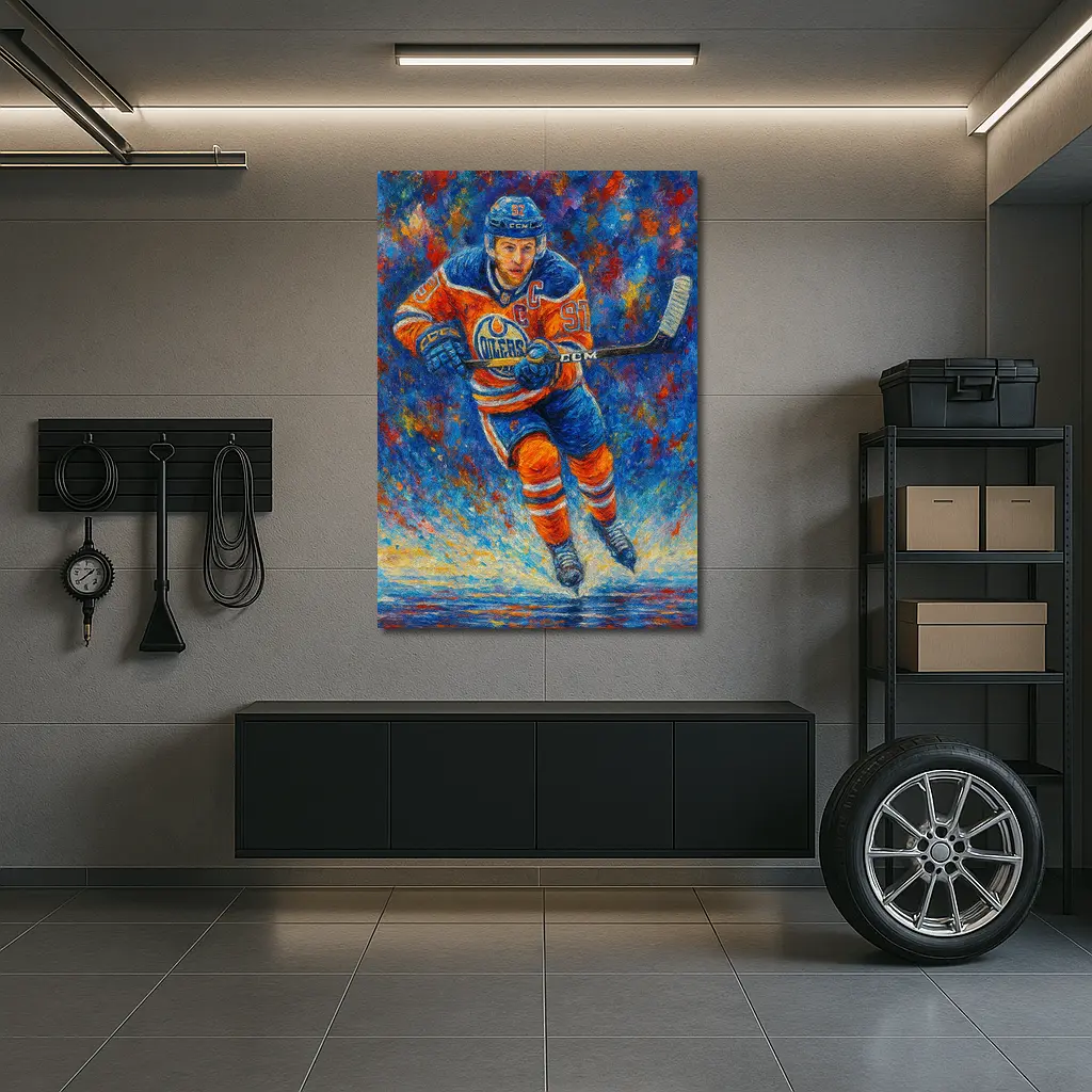 Edmonton Oilers Hockey Player Impressionist Oil Painting – Wall Art