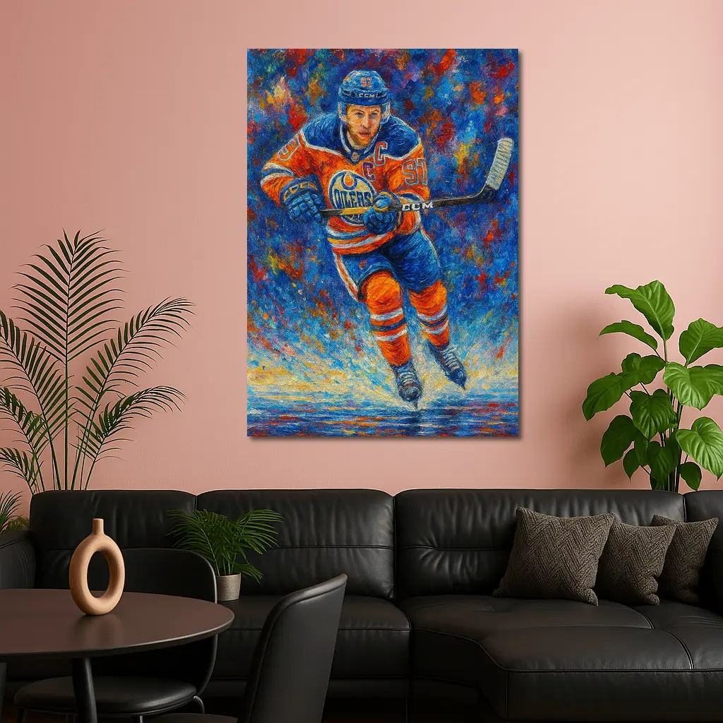 Edmonton Oilers Hockey Player Impressionist Oil Painting – Wall Art