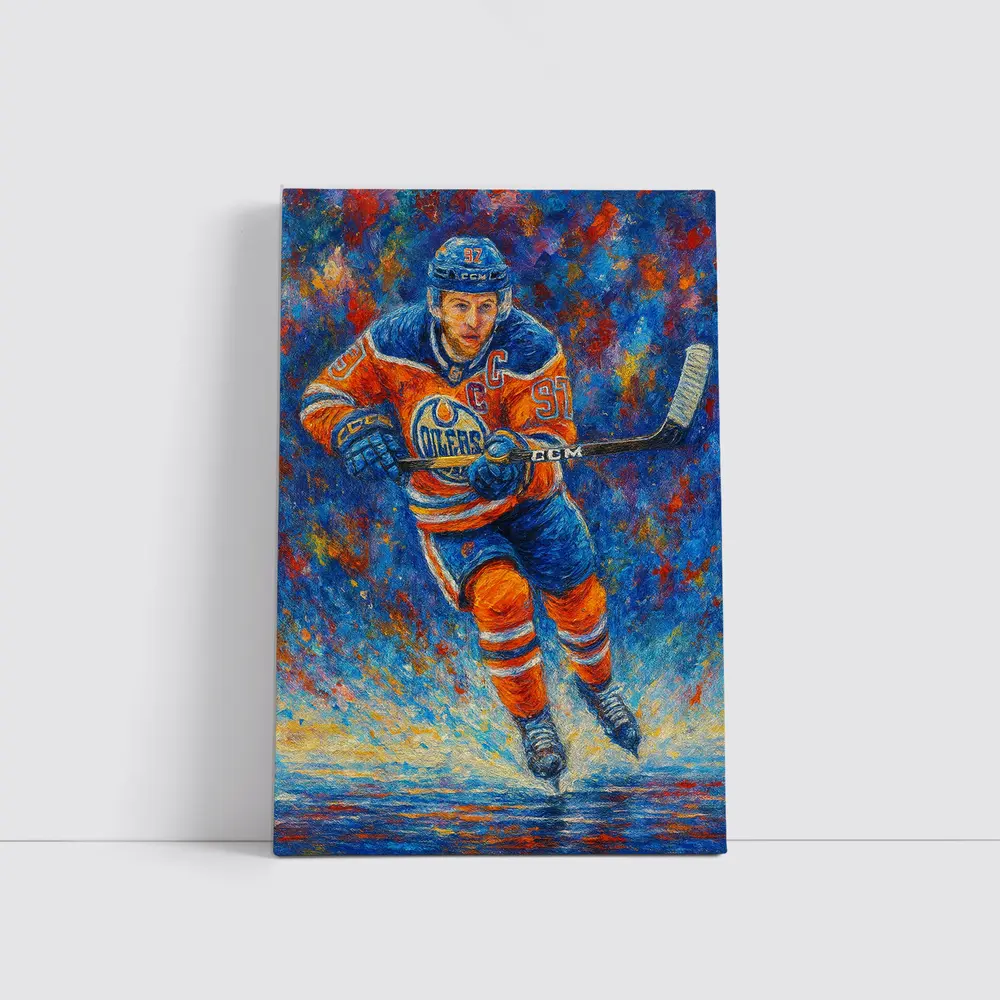 Edmonton Oilers Hockey Player Impressionist Oil Painting – Wall Art