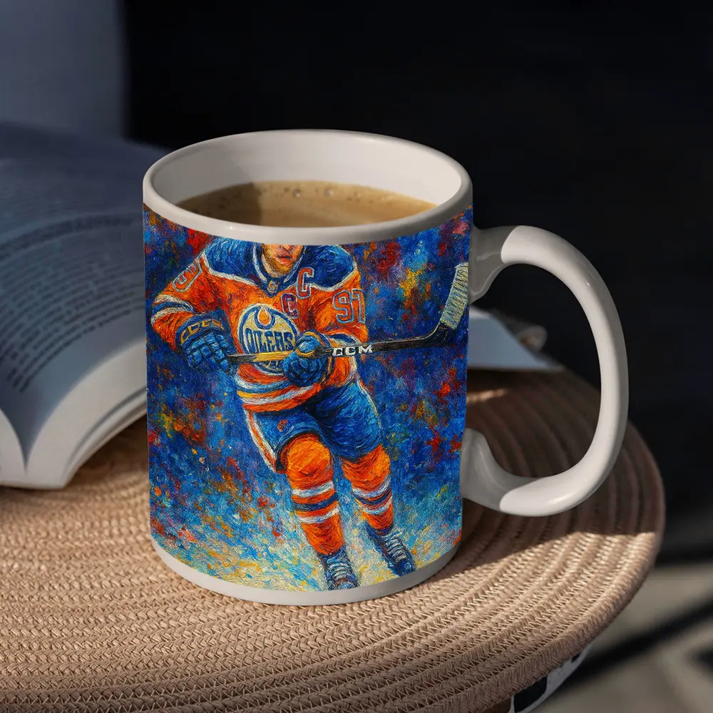 Edmonton Oilers Hockey Player Impressionist Oil Painting – Mugs