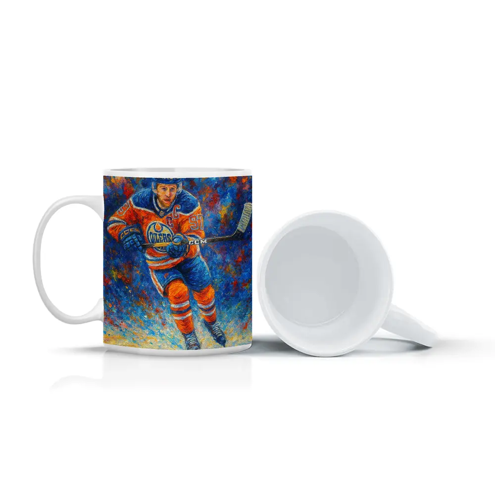 Edmonton Oilers Hockey Player Impressionist Oil Painting – Mugs