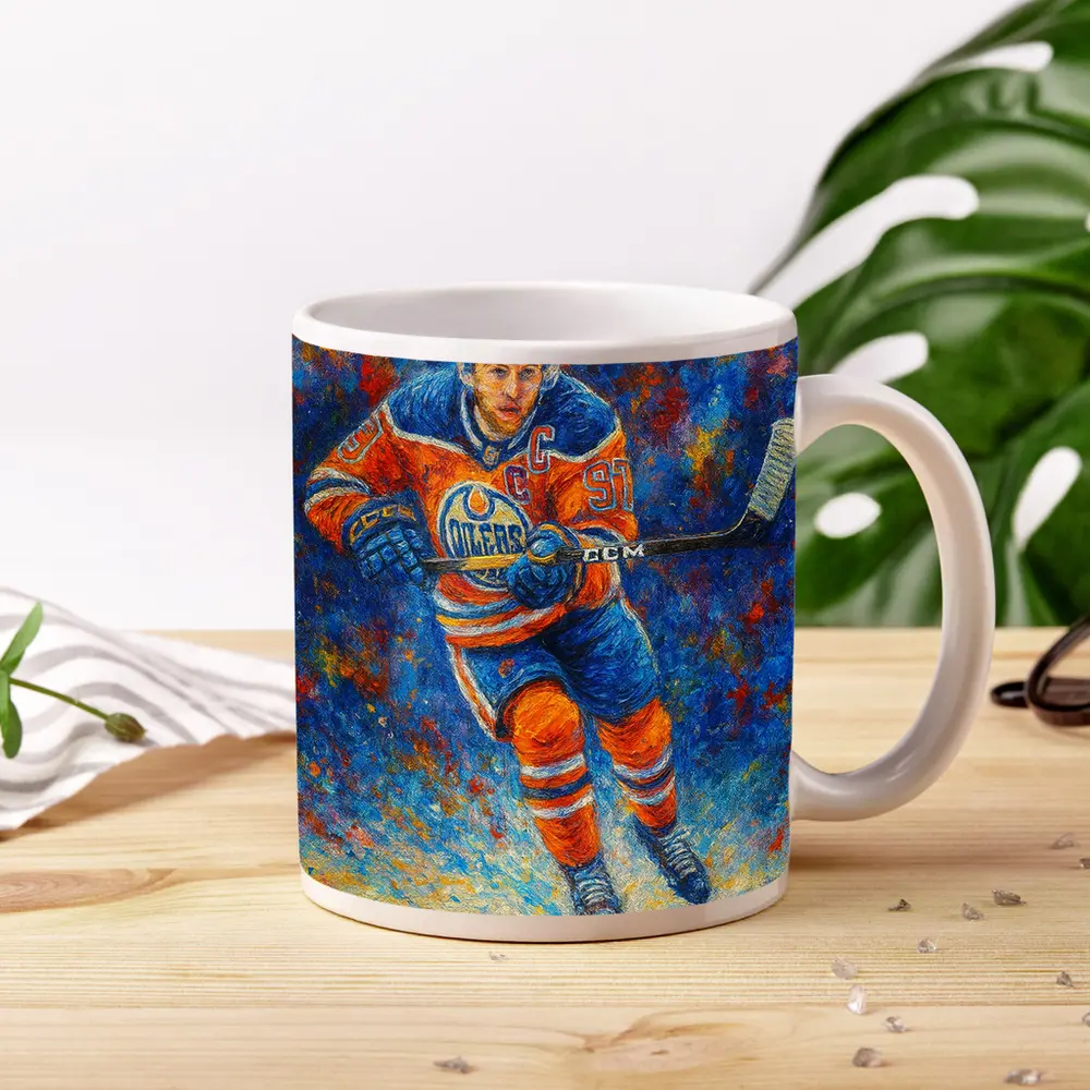 Edmonton Oilers Hockey Player Impressionist Oil Painting – Mugs