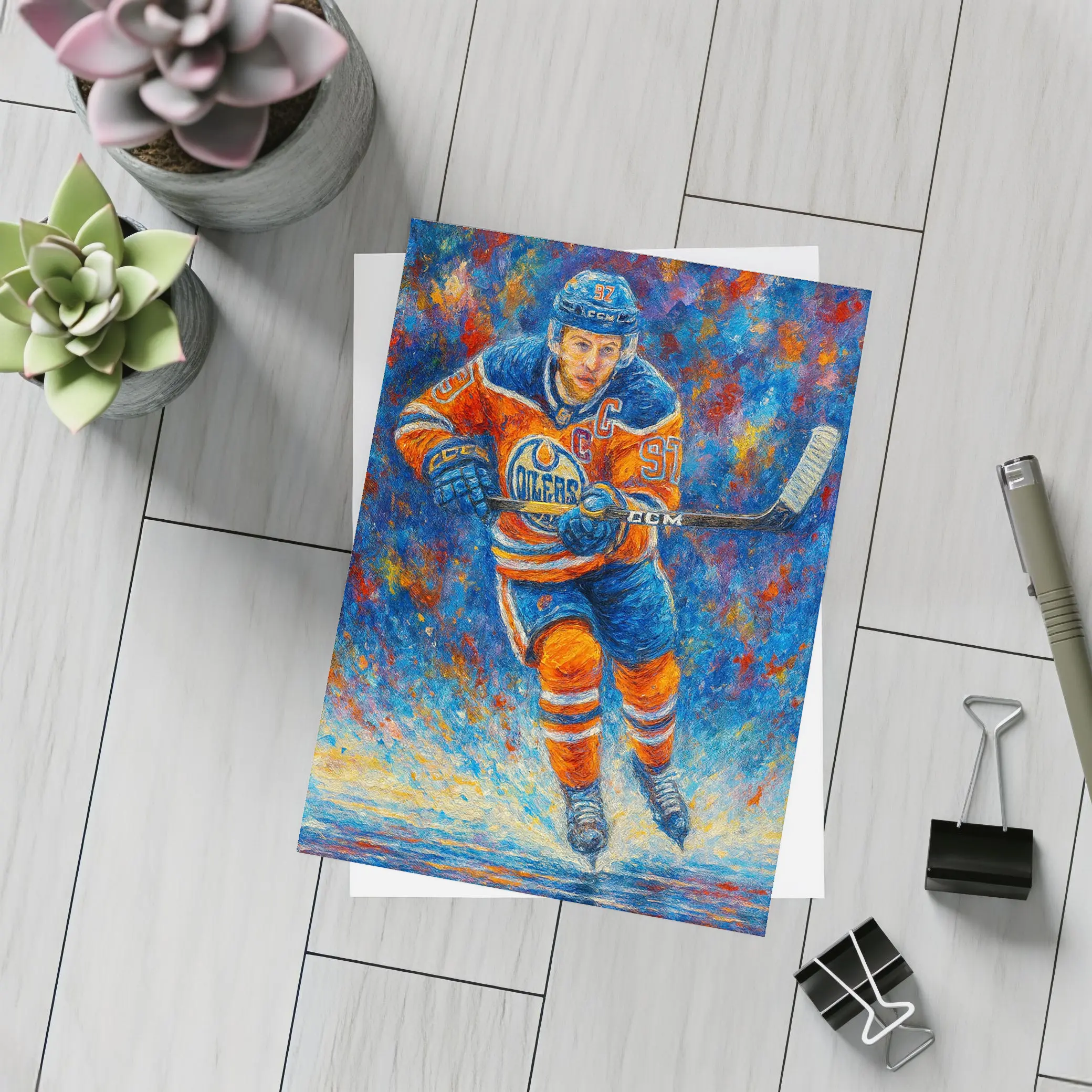 Edmonton Oilers Hockey Player Impressionist Oil Painting – Postcards