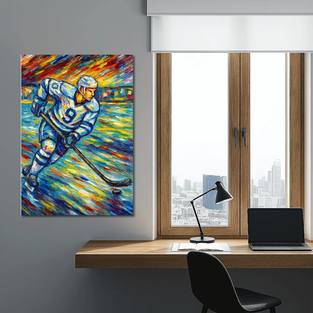 Hockey Player Impressionist Colorful Ice Rink – Wall Art