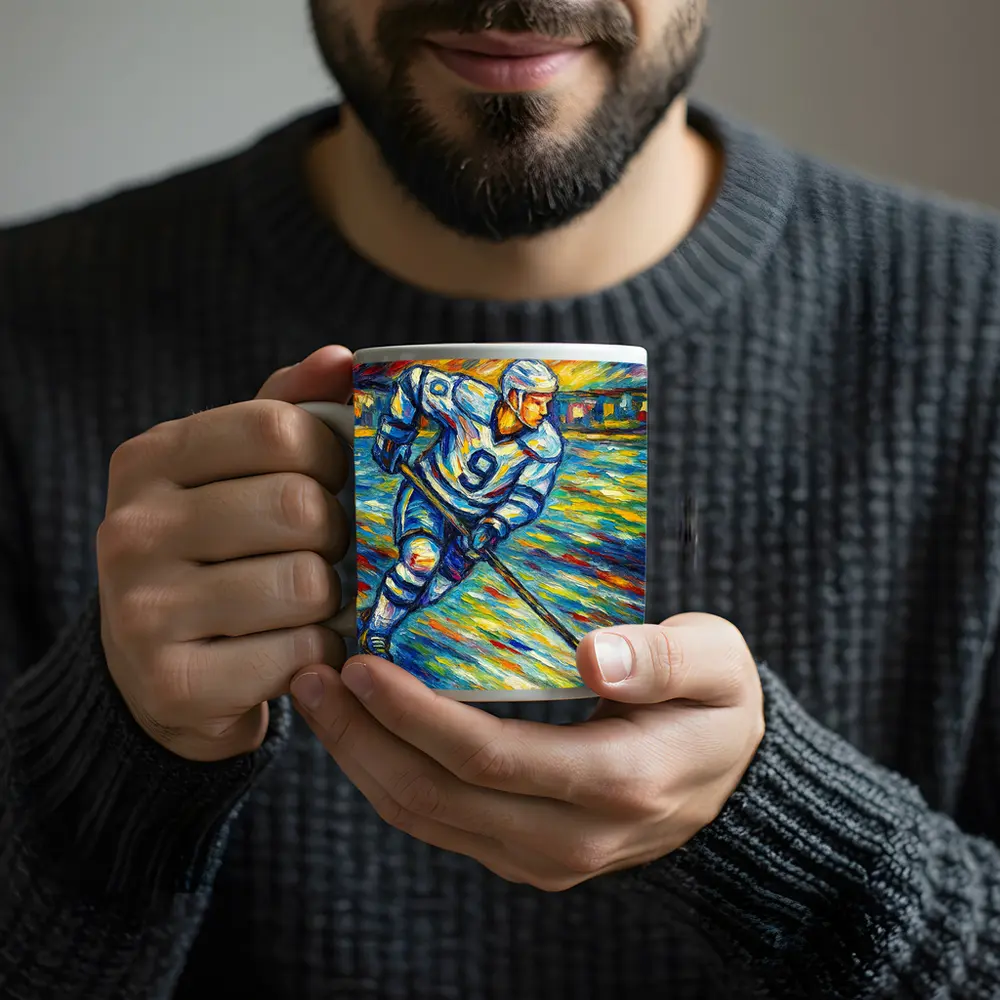 Hockey Player Impressionist Colorful Ice Rink – Mugs