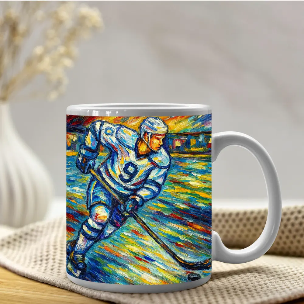 Hockey Player Impressionist Colorful Ice Rink – Mugs