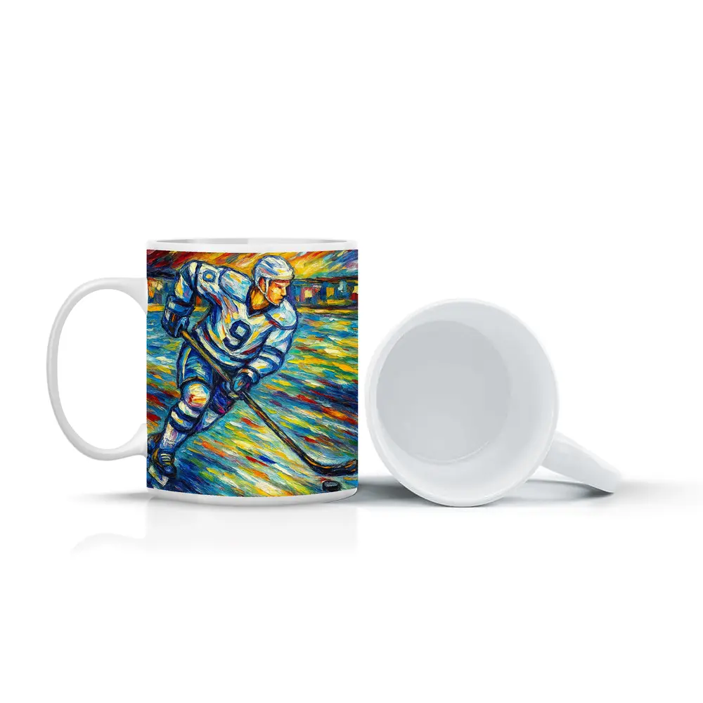 Hockey Player Impressionist Colorful Ice Rink – Mugs