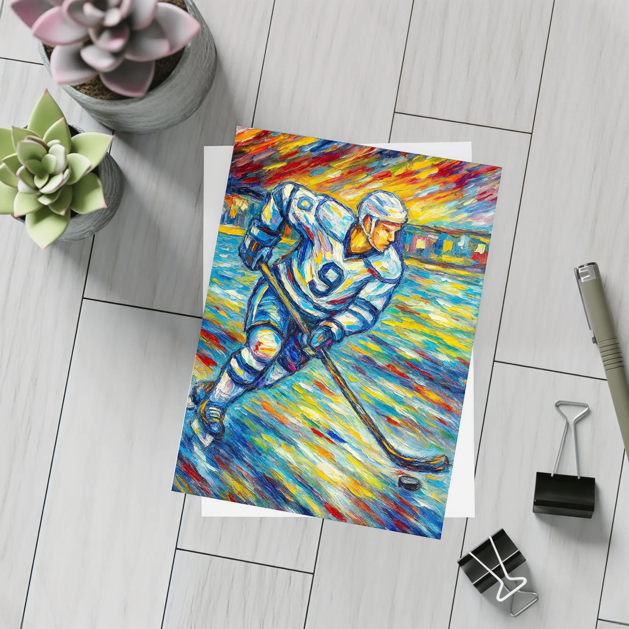 Hockey Player Impressionist Colorful Ice Rink – Postcards